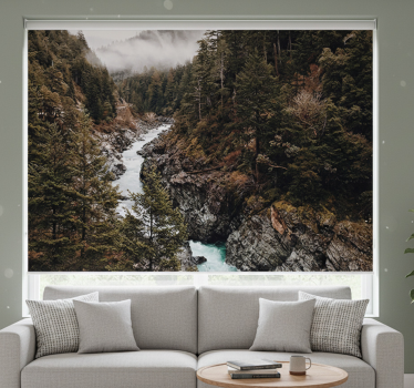 Cortina roller living comedor niebla húmeda con árboles - TenVinilo