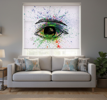 Cortina roller living comedor ojos abstractos coloridos - TenVinilo