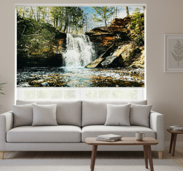Cortina roller living comedor paisaje cascada bosque - TenVinilo