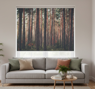 Cortina roller living comedor paisaje de árboles del bosque - TenVinilo