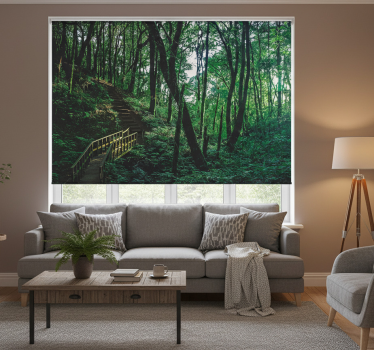 Cortina roller living comedor paisaje de árboles verdes - TenVinilo