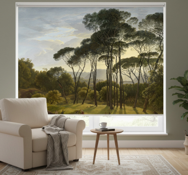 Cortina roller living comedor paisaje forestal italiano - TenVinilo