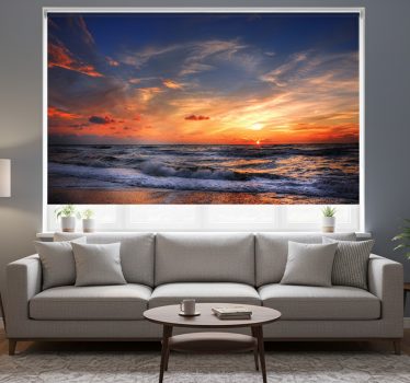 Cortina roller living comedor paisaje marítimo al atardecer - TenVinilo