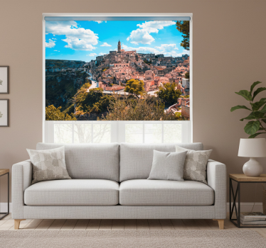 Cortina roller living comedor paisaje urbano matera - TenVinilo