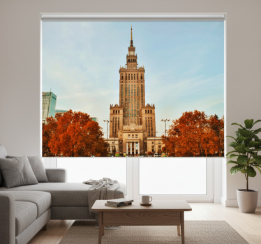 Cortina roller living comedor palacio de cultura de varsovia - TenVinilo