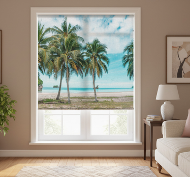Cortina roller living comedor palmeras playa arena - TenVinilo