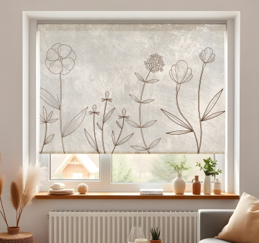 Cortina roller living comedor patrón de boceto floral gris - TenVinilo
