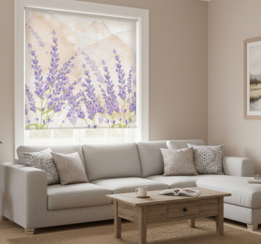 Cortina roller living comedor pintura acuarela lavanda - TenVinilo