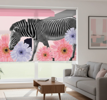 Cortina roller living comedor pintura cebra collage - TenVinilo