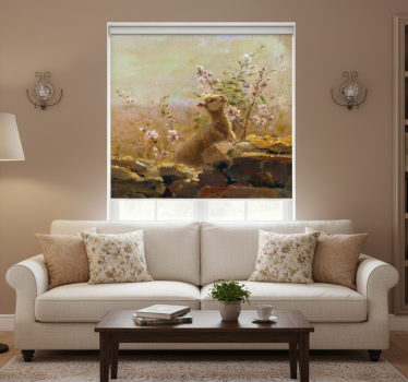 Cortina roller living comedor pintura divertida con oveja - TenVinilo
