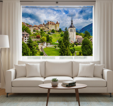 Cortina roller living comedor pueblo medieval en gruyeres - TenVinilo