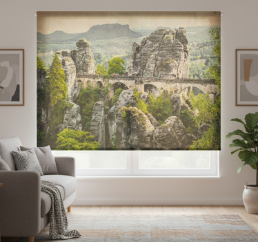 Cortina roller living comedor puente de piedra hermoso - TenVinilo