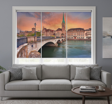 Cortina roller living comedor puente junto al lago en zúrich - TenVinilo