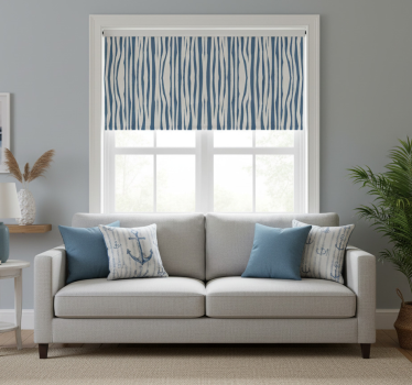 Cortina roller living comedor rayas azules estilo hampton - TenVinilo