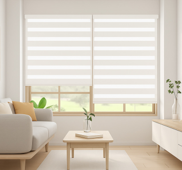 Cortina roller living comedor rayas horizontales blancas - TenVinilo
