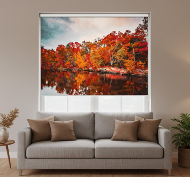 Cortina roller living comedor reflejo de bosque otoño - TenVinilo