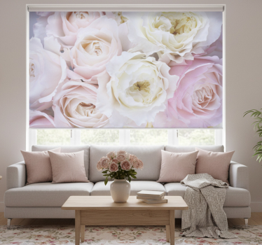 Cortina roller living comedor rosas diferentes close up - TenVinilo