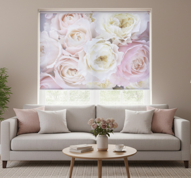 Cortina roller living comedor rosas diferentes en close up - TenVinilo
