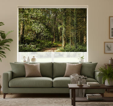 Cortina roller living comedor sendero frondoso en el bosque - TenVinilo