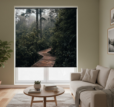 Cortina roller living comedor sendero natural en el bosque - TenVinilo