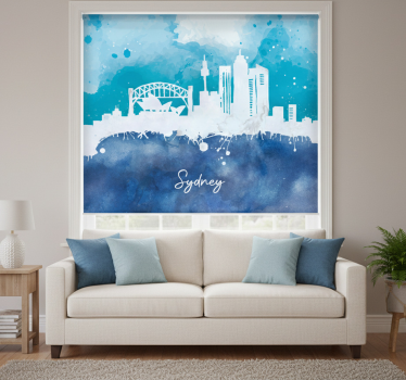 Cortina roller living comedor skyline sídney acuarela - TenVinilo
