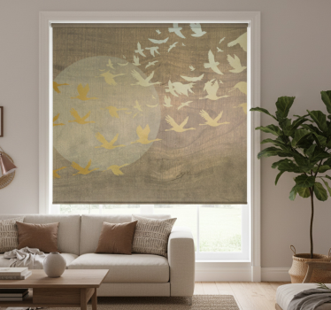 Cortina roller living comedor sol oriental dorado con aves - TenVinilo