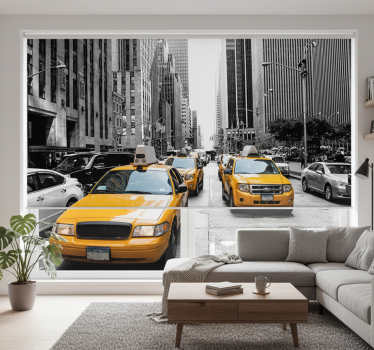 Cortina roller living comedor taxi de nueva york - TenVinilo