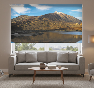 Cortina roller living comedor teide reflejado en agua - TenVinilo