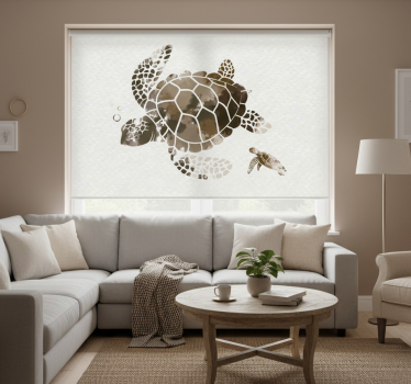 Cortina roller living comedor tortuga acuarela marrón - TenVinilo