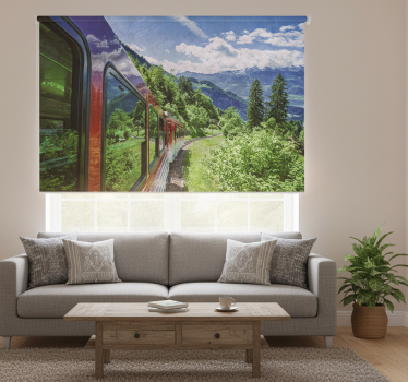 Cortina roller living comedor tren rojo en el bosque - TenVinilo