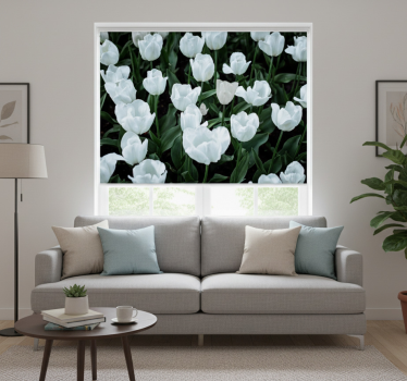 Cortina roller living comedor tulipanes blancos - TenVinilo