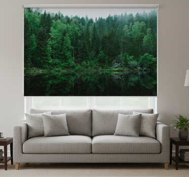 Cortina roller living comedor un bosque junto al lago - TenVinilo