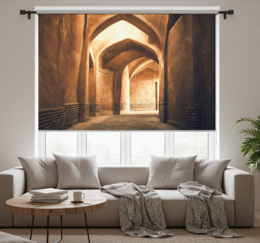 Cortina roller living comedor vista 3d atardecer - TenVinilo
