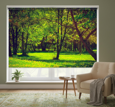 Cortina roller living comedor vista serene del bosque - TenVinilo