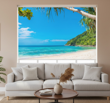 Cortina roller living comedor vistas al mar caribe - TenVinilo