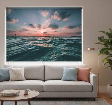 Cortina roller living comedor vistas al mar y arena - TenVinilo