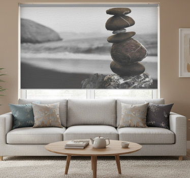 Cortina roller living comedor zen torre piedras - TenVinilo