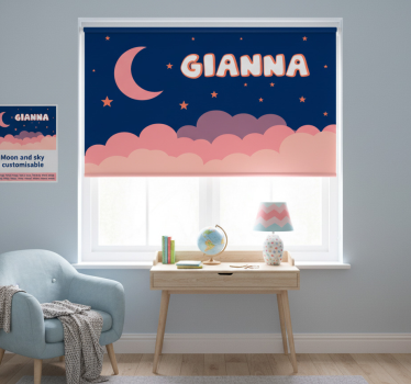 Cortina roller morada cielo y luna personalizable - TenVinilo