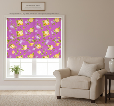 Cortina roller morada con diseño de flores - TenVinilo