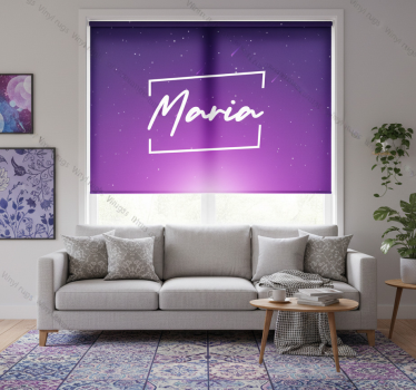 Cortina roller morada galaxia púrpura con nombre - TenVinilo