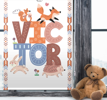 Cortina roller infantil animales del bosque con nombre - TenVinilo