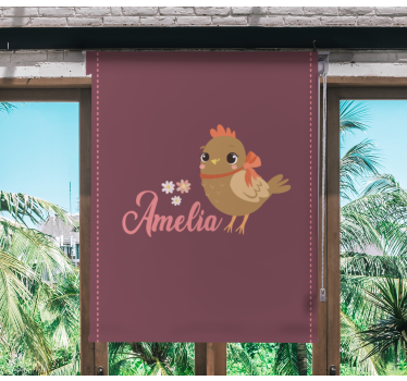 Cortina roller animales pollito con flores y nombre - TenVinilo