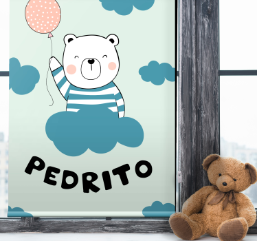 Cortina roller para bebé oso con globo y nombre - TenVinilo
