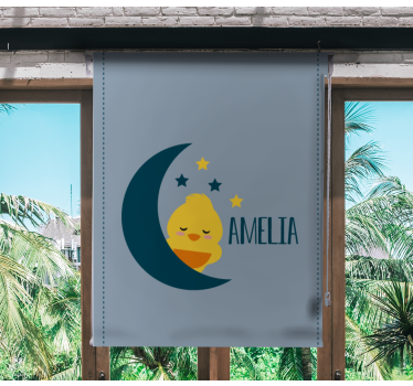 Cortina roller infantil pollito luna con nombre - TenVinilo