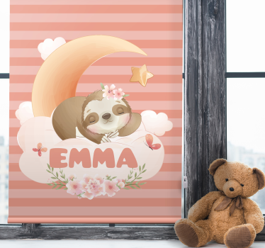 Cortina roller infantil nombre con pereza y luna - TenVinilo