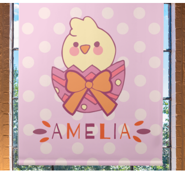 Cortina roller personalizable pollito con lazo y nombre - TenVinilo