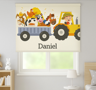 Cortina roller personalizable tractor agrícola con nombre - TenVinilo