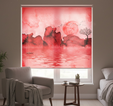 Cortina roller roja paisaje de tinta china - TenVinilo