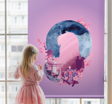 Cortina roller romántica escena de flores silueteadas - TenVinilo