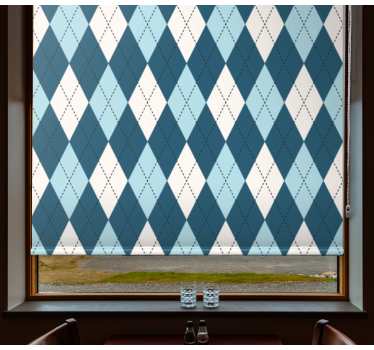 Cortina roller moderno patrón de diamante azul - TenVinilo